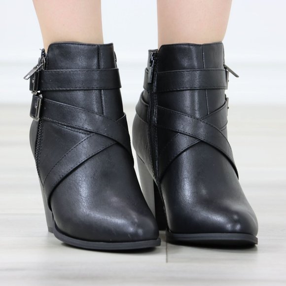 Black Ankle Boots High Heeled Booties Pointed Toe Chunky Cone Heel - Picture 6 of 12